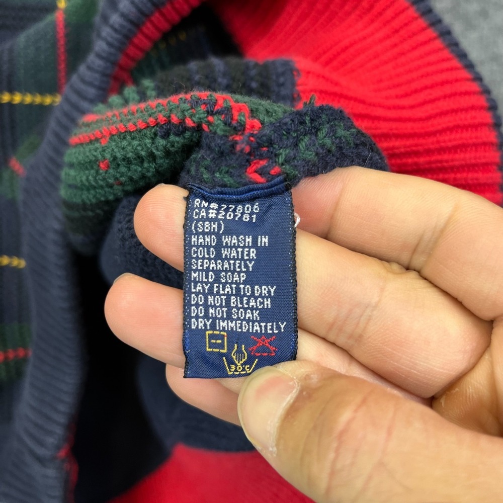 Vintage Tommy Hilfiger Sweater Mens Navy Green Knit Long Sleeve Pullover - Large - Picture 10 of 16